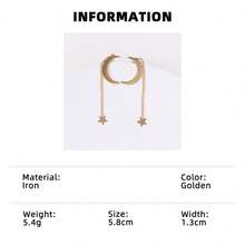 Clariva 1 Pair Star & Moon Design Earrings For Women, Simple Elegant Tassel Front & Back Earring Set, Everyday Luxury Jewelry - Earrings - View 6