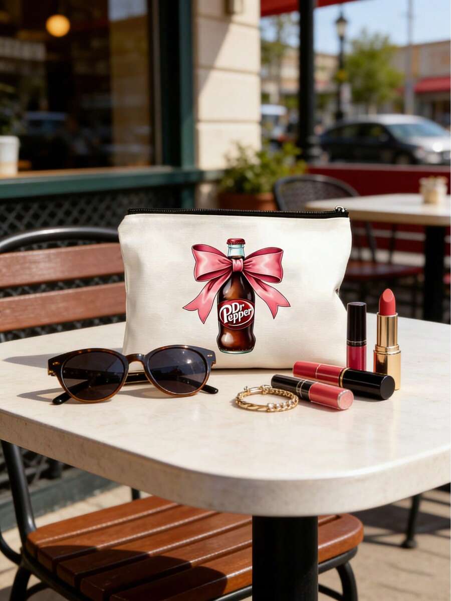 Humor Canvas Toiletry Bag - Lightweight, Foldable Cosmetic Pouch With Zipper | Easy-Clean, Versatile Makeup Case For Travel & Holiday Gifts Travel Essentials Vacation Summer Back To School School Stuff Bag For School Travel Bag For Women Makeup Bag For Travel - Beige - View 1