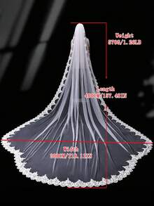 1pc 4m Luxury Lace Applique Bridal Veil, Suitable For Cathedral Wedding - Milky - View 8