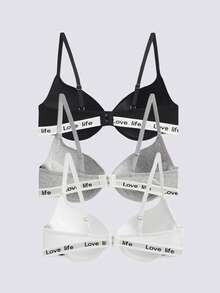 Loungeista 3件套轻薄衬垫字母印花聚拢文胸，女士钢圈文胸 - 彩色 - 查看 2