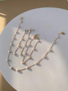 一套优雅复古念珠手链项链耳环首饰套装，时尚高端法式复古风格项链，适合女性，适合派对、日常佩戴、节日礼物。 - 愛心 - 查看 3