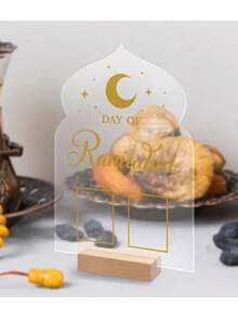 1 Set Acrylic Ramadan Countdown Calendar, With Wooden Base And Pen, Ramadan Mubarak Countdown Calendar, Middle Eastern Holiday Countdown Calendar Stand, Suitable For Islamic Celebration Ramadan, Eid Al-Fitr - Multicolor - View 3