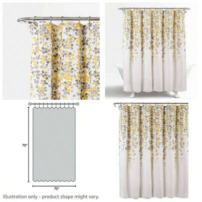 - Cortina de regadera de Tela con diseo de Flores u201CWeeping Floweru201D, 182.88, Amarillo y Gris