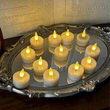 12pcs Battery Powered Flameless LED Tea Lights, Flickering Candle Lights For Wedding, Party, Halloween, Christmas, Holiday Decor - White - View 2