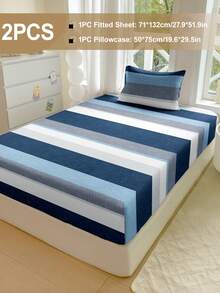 2/3pcs Fluffy & Soft Bed Sheet Set, Includes Fitted Sheet & Mattress Protector, Wrinkle-Resistant, Breathable, Deep Pocket Design, Anti-Pilling, Stretchy, Quiet & Non-Slip, Suitable For All Bed Types, Home/Dorm Bedroom Decor, Machine Washable, Skin-Friendly, All Season, Durable, Easy Care, Modern Aesthetic Design, Contrast Stripe Print - Multicolor - View 23