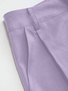 Vela Rue Minimalist Design Pants With Hook & Zipper Closure, Lightweight Semi-Sheer Full Length Pants, Solid Purple Color Wide Leg Trousers, Fashionable All Season Spring - Mauve Purple - View 3