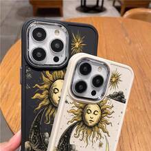 Drop Resistant, Sun, Moon, UV Resistant, Soft Silicone Printing, Metallic Plating Case For Apple  11 12 13 14 15 16 17 Pro Max 14 15 16 Plus 17 Air X XR XS Max, Anti-Impact, Minimalist Design, Protective, Scratch-Resistant, Perfectly Fitting Case P2543 - 黑色 - 查看 9