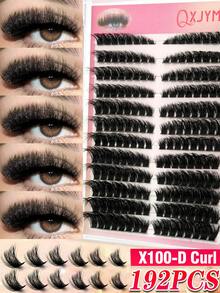 192片装漫画风格假睫毛，D卷翘蓬松扇形假睫毛，长度2-18mm混合，超浓密簇状假睫毛，3D效果，DIY化妆，仿貂毛材质，自然柔软浓密，适合新手和专业人士，适用于日常、派对、舞台、夜生活等场合，是母亲节、复活节、情人节、音乐节、圣诞节、平安夜、感恩节的理想礼物。 - D - 查看 6