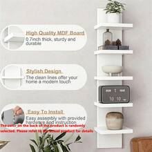 5-Tier 30.7" White Modern Floating Shelves - Heavy Duty Lightweight Plastic Wall Mounted Storage Rack Display Shelf, PVC Material, Easy Installation, Suitable For Small Spaces, Bedroom, Living Room, Bathroom, Office - Minimalist Decor Style - Multicolor - View 7