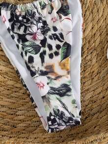 Novo Conjunto de Maiô Bikini com Estampa Floral, Decor de Metal, Decote Halter, Amarração Nas Costas, Exposição, para Mulheres, Férias, Praia, Verão - Multicolorido - Visão 4