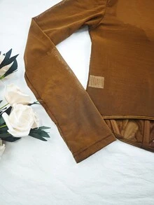 2025 Sexy Brown Lace & Mesh Bodysuit - Long Sleeve Trim, Slim Fit - Brown - View 6