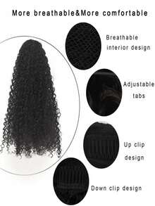 18 Inch Drawstring Ponytail Curly Synthetic Ponytail Extension, Afro Kinky Curly, Fluffy & Elegant, Suitable For Women Daily Use Hairpiece - Multicolor - View 5