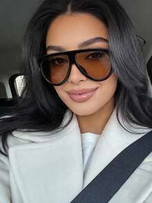 1 Pair Vintage Toad Eye Frame Glasses, Fashionable Women's Glasses Suitable For Family Outings, Travel, Beach, Music Festivals And Daily Wear - Black Frame Tea Leaves - View 4