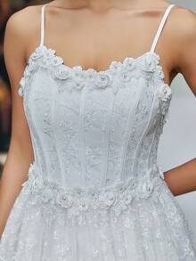 Anpoket New Arrival Tank Delicate Wedding Dress Embroidery 3D Floral A-Line Dres - White - View 6