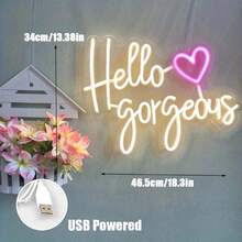 1pc Hello Gorgeous Neon Sign Light, Backboard Neon, Wall LED Neon Signboard Home Decoration, Bedroom Atmosphere Decoration, Beauty Bedroom Decoration Art, KTV Decoration, Birthday Gift