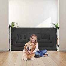 Einziehbares Babygitter Hundegitter ausziehbar auf 143 cm (B) / 795 mm (H), Treppenschutzgitter mit Sicherheitsschloss, Schutzgitter aus Netzgewebe für Treppen Flure drinnen/draußen, Schwarz - Schwarz 55 Zoll Teleskop 33 Zoll - Übersicht 9