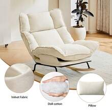 Rocking Chair With Adjustable High Backrest, Extra-Wide Cushioned Gliding Rocking Chair, Comfortable Corduroy-Trimmed Chair, Suitable For Living Room And Bedroom. - White - View 4