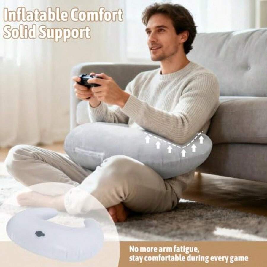 IFOYO - Almohada inflable de lectura para regazo almohada de juego para sentarse en la cama o sofá almohadas de ganchillo para apoyar el brazo y reducir el dolor de la vuelta durante la lectura el - Gris - Ver 1