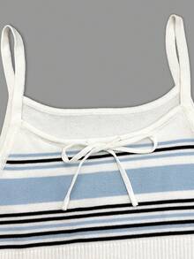 女士轻薄休闲日常无袖系带蝴蝶结针织上衣和抽绳腰针织裤两件套，春夏款 - 彩色 - 查看 9