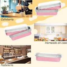 Moldes para pasteles con tapa, 100 mini moldes para pan de aluminio, 100 cucharas de postre con tapa, reutilizables, 6.8 oz, 200 ml, horneables, aptos para pasteles, brownies ()(rosa) - Multicolor - Ver 7