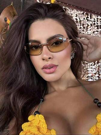 1 pieza Gafas de moda con diseño ovalado sin marco de la Y2K 2025, gafas de mujer de diseño retro chic y de alta gama