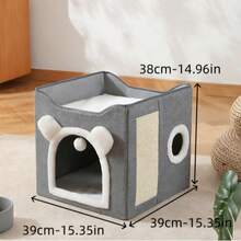 4-In-1 Cat Bed, Warm Indoor Foldable Pet Nest, Cat Ear Shaped, Teaser Ball, Arch Entrance, Scratching Board - one-size - View 8