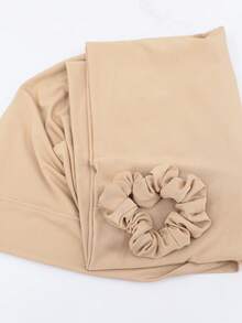 (Con Scrunchie) 1 pieza Bufanda con capucha de unicolor para mujer, chal, cálida y a prueba de viento, elegante y minimalista, uso versátil para el cabello diario y festivales, gorro para dormir - Albaricoque - Ver 7