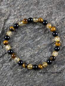 6mm TIGERS Eye, Black TOURMALINE, CITRINE Crystal Protection Bracelet, Power, Harmony And Balance Beaded Healing Jewelry Absorb Negative Energy - Multicolor - View 9