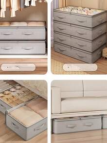 1pc Comforter, Blanket, Bedsheet, Clothing, Plush Doll Storage Bag, Drawer Organizer Bag, Gray Striped Under-Bed Storage Bag, Wardrobe Organizer Bag, Upgraded Thick Fabric, Spacious & Comfortable Handle, Suitable For Home, Bed, Warehouse Storage - Cation - View 6