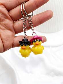 1 pieza Llavero con gafas de sol con forma de pato amarillo, colgante de pato de dibujos animados creativo, accesorio de moda para bolso, llavero, artículo pequeño y lindo - Multicolor - Ver 2