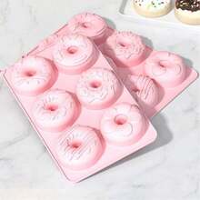 Moule à beignets en silicone rose - Moule à beignets, lavable au lave-vaisselle, micro-ondes et four, démoulage facile, convient pour les beignets, gâteaux, biscuits et bagels - Multicolore - Voir 7