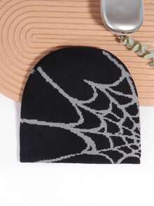 1pc Men's Spider Web Knitted Hat, European & American Y2K Design, Suitable For Halloween, Acrylic Warm Cap For Daily Wear, Autumn/Winter Beanie Fall Outfit - Spider Web Pattern - View 34