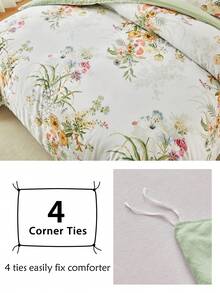 1pc Floral Botanical Pattern Print Polyester Duvet Cover With Pompom Tassels, Modern Cottagecore Soft& Breathable Duvet Cover Only For All Seasons, Queen, King ( Without Filler ) - Multicolor - View 5