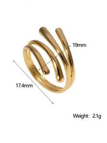 1枚18K镀金不锈钢几何线条开口戒指，适合女士日常佩戴 - 彩色 - 查看 3