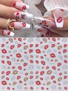 3D Glitter Lips Nail Stickers 2pcs Cartoon Red Gold Silver Sexy Lips Valentines Manicure Design DIY Y2K Fashion Romantic Wedding Holiday Self-Adhesive Gel Polish Salon Decal Slider Nail Art Decoration For Women And Girls Gift Nails Nail Supplies - Multicolor - View 8