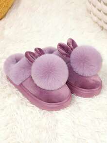 Women's Cute Rabbit Purple Flat Non-Slip Plush House Slippers, Comfortable Soft Warm Autumn/Winter Indoor Shoes - Purple - View 6