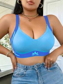 3pcs Plus Size Women's Wireless Bras, Fashion Colorful Striped Floral Removable Padded Adjustable Strap Seamless Soft Support Lift Bras, Suitable For Casual Daily Wear, Backless Design, Enhance Bust Curve - Multicolor - View 4