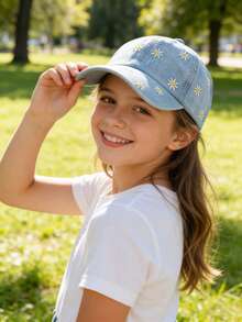 1顶雏菊刺绣儿童编织棒球帽，适合3-16岁儿童，轻便柔软，经久耐用，适合幼儿日常户外玩耍和遮阳。 - 小雛菊 - 查看 2