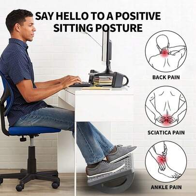 Foot Rest For Under Desk At Work - Ergonomic Foot Stools For Under Office Desk - Rocking Footrest With Roller Massager - Leg Rest For Chair, Computer Gaming - Promote Leg Circulation