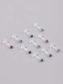 10pcs Acrylic Invisible Rhinestone Lip Rings, Unisex Combination Barbell Piercing Jewelry, Sexy Daily Accessories - 10pcs - View 8