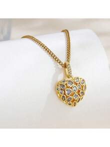 1 mặt dây chuyền hình trái tim đính đá Cubic Zirconia trắng, thiết kế tối giản và thanh lịch theo phong cách Hip-Hop, trang sức nữ đa năng, phù hợp cho nhiều dịp quanh năm (Đóng gói trong túi OPP) - Vàng - Xem 8