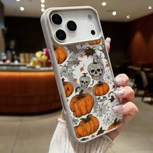 High-Quality Macaron Acrylic Magnetic Phone Case,Spooky Pumpkin & Skull Artwork Cell Phone Shell Design Magnetic Charging Phonecase Handy Case, Handy Cover For  11 12 13 14 15 16 17 17 Air 17 Pro 17 Pro Max Shock Resistant Protective Case - Negro - Ver 8