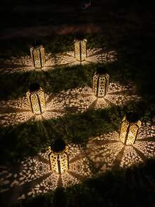 1pc Solar-Powered Chandelier Is A Metal Outdoor Solar LED Light With A Retro Wrought Iron Openwork Projection Design. Suitable For Gardens, Courtyards, Balconies, Corridors, Lawns, Birthday Parties, Housewarmings, New Year Celebrations, And Chinese New Year. It's An Ideal Gift For Friends And Family - Multicolor - View 4