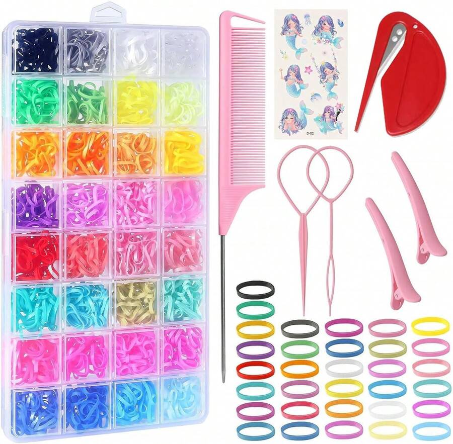 32 Colores Accesorios para el Cabello para Niñas y Niños Pequeños, 1600 Piezas Bandas Elásticas Duraderas, Lazos para el Cabello con 6 Herramientas de Peinado y Estuche de Almacenamiento Portátil, Gomas para Peinados Infantiles,36744313 - Multicolor - Ver 1