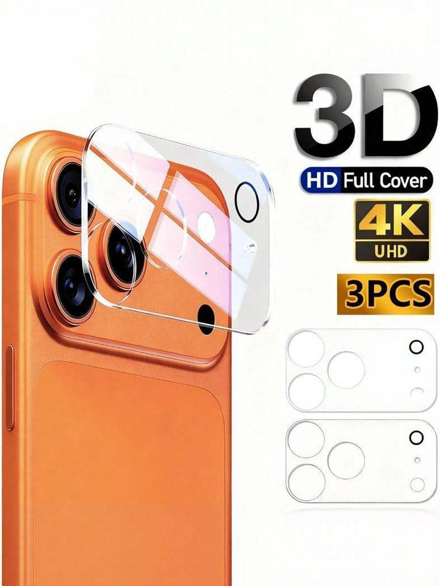 3片装，兼容 17 Pro Max摄像头镜头，高清透明防刮保护膜，兼容 17 Air、17 Pro Max、16、16 Pro、16 Pro Max、15、14、13、12、11，9H硬度，钢化玻璃材质，适用于日常、办公、居家等场景，防水防震防摔防刮。