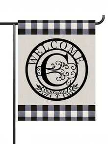 1pc Letter Combination Decorative Welcome Garden Flag, 12*18 Inches Double-Sided Printing, Plaid Pattern Black Garden Flag With Letter Decor, Suitable For Outdoor Yard Decoration, Flagpole Not Included - Black and White - View 9