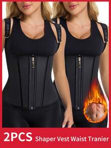 1件装和2件装束腰塑身背心拉链收腹塑形衣透气束腰带女士塑身运动束腰带可调节纽扣束腰带