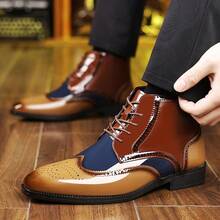 Men's Light Luxury Plus Size Lace Up Splicing Shoe Upper, Easy To Put On And Take Off, Breathable And Non Slip, A Must-Have For Office Life, Versatile Casual Shoes, Party Formal Boots - 棕色 - 查看 4