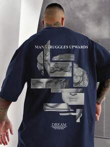 Men's Casual Versatile Sculptural Element Printed Short Sleeve T-Shirt - Navy Blue - View 3