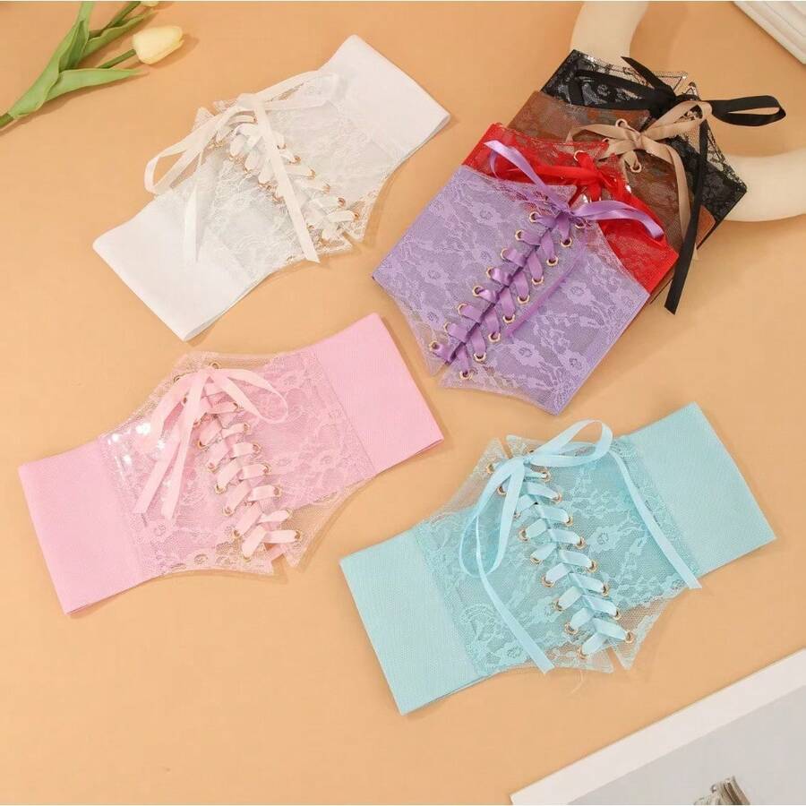 Fashion Wide Lace Waist Seal Women's Versatile Dress Top Decorative Waist Belt Silk Elastic Waist Seal - trắng - Xem 1